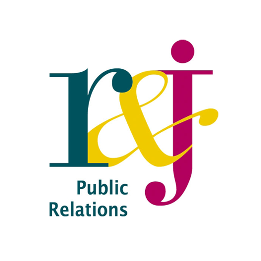 04-R&J Public Relations Logo Logo for R&J Public Relations featuring interlocking serif letterforms in teal, gold, and crimson.